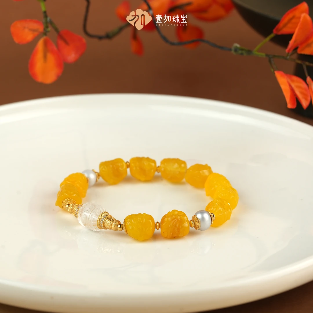 小青|手工设计皮料黄财财玛瑙手串