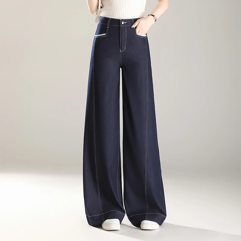 正品时尚高端牛仔裤女夏季薄款2025新款高腰宽松垂感冰丝阔腿裤子