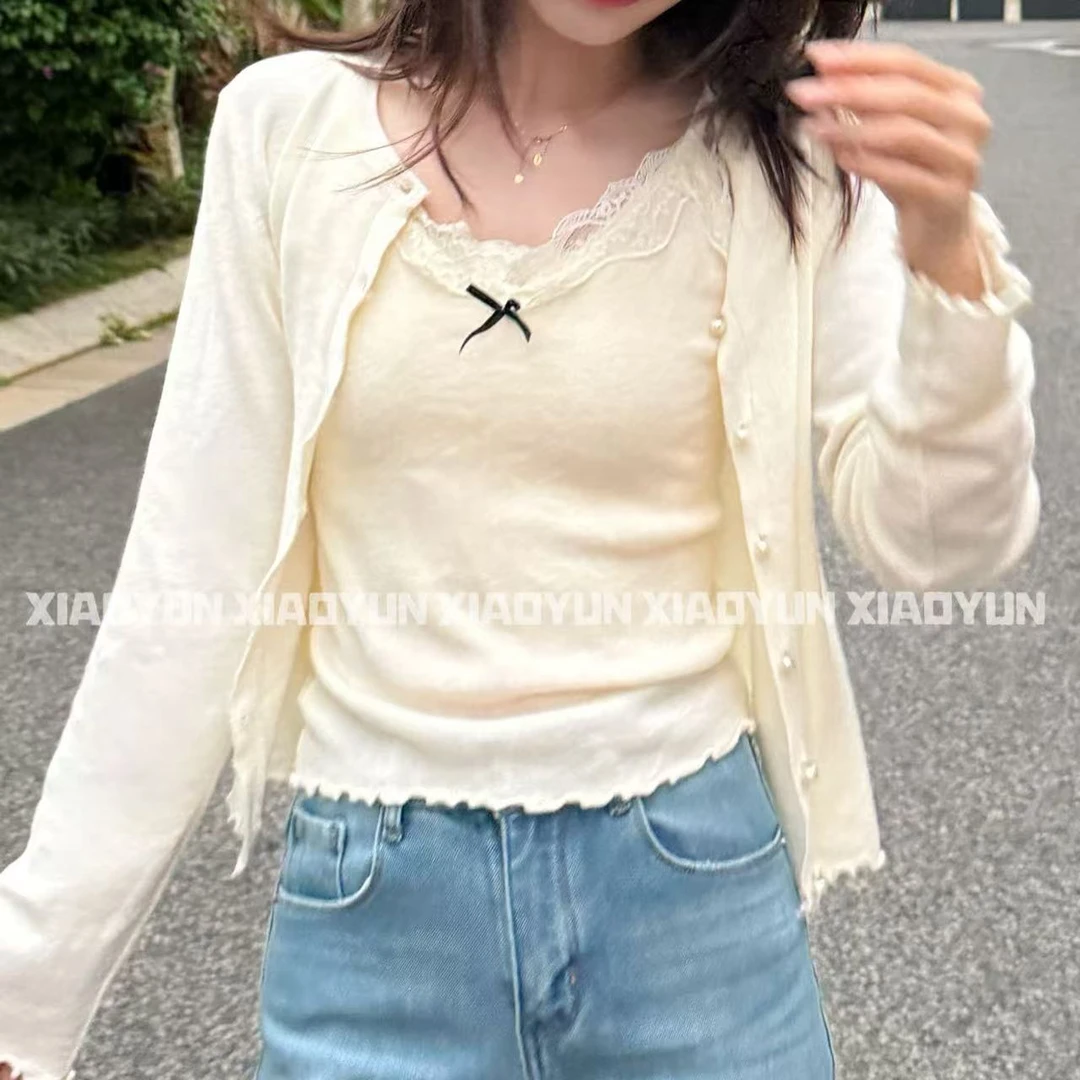 花边珍珠扣两件套 小允姐姐2025新款气质时尚花边珍珠扣两件套装