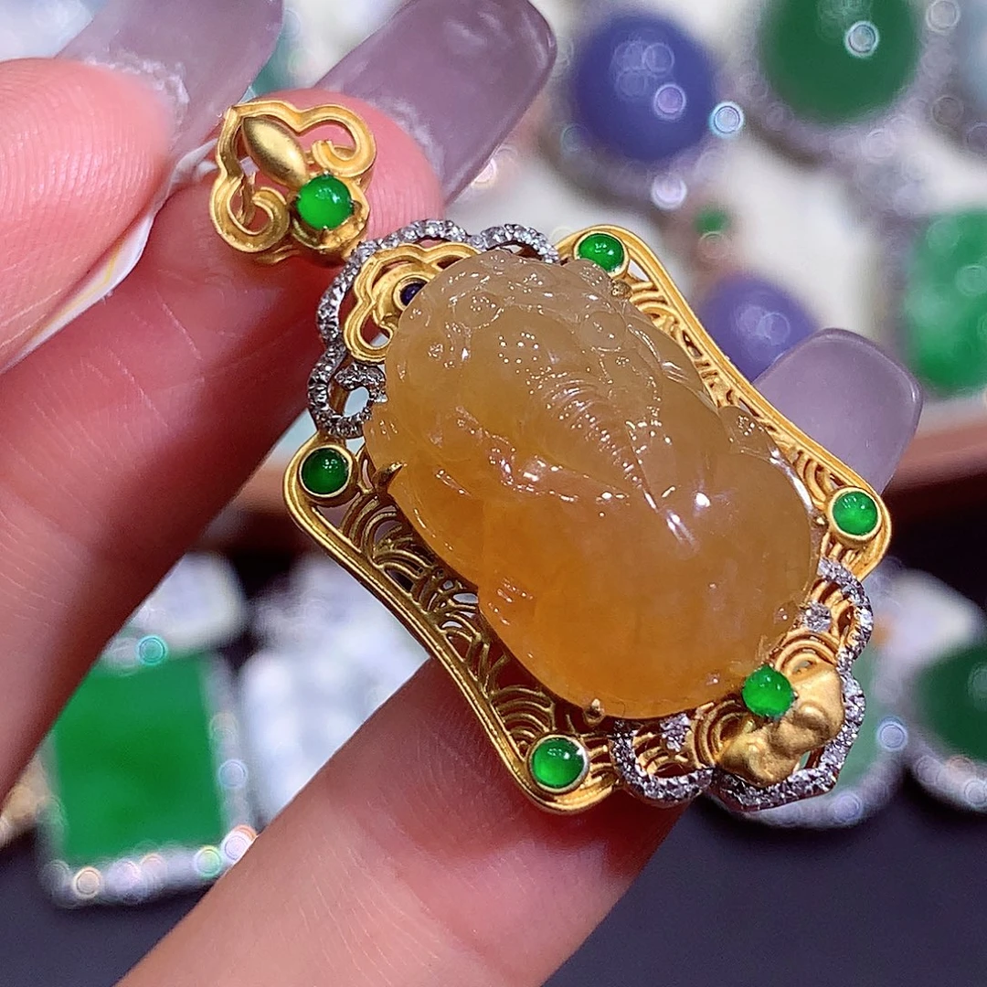 翡翠18K金镶嵌吊坠(不含链)