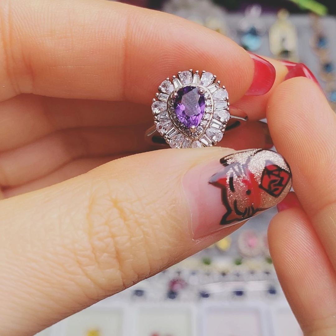 紫晶戒指银S925镶嵌天然