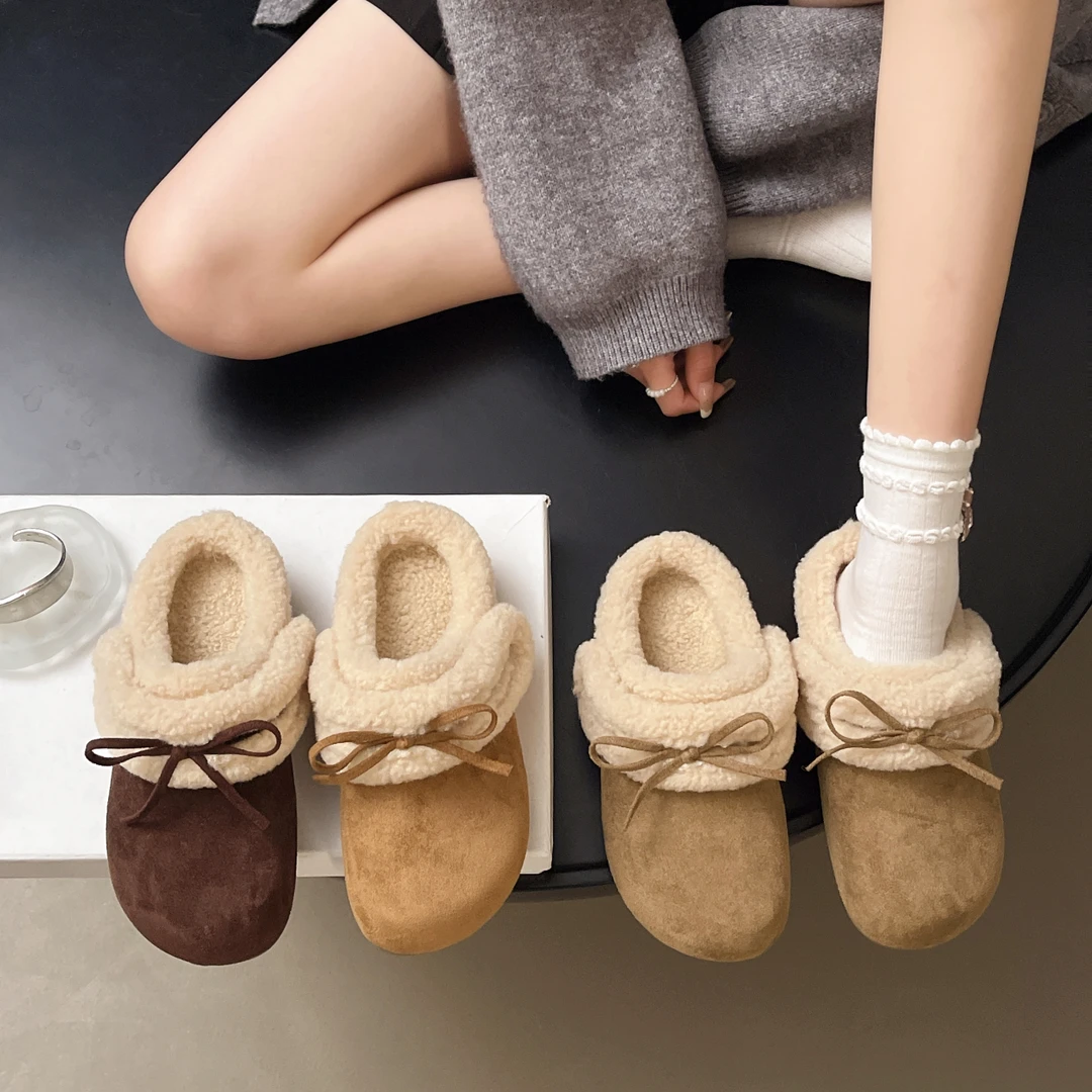 冬季新款百搭加绒女款蝴蝶结外穿2025内增高网红勃肯鞋包头拖两穿