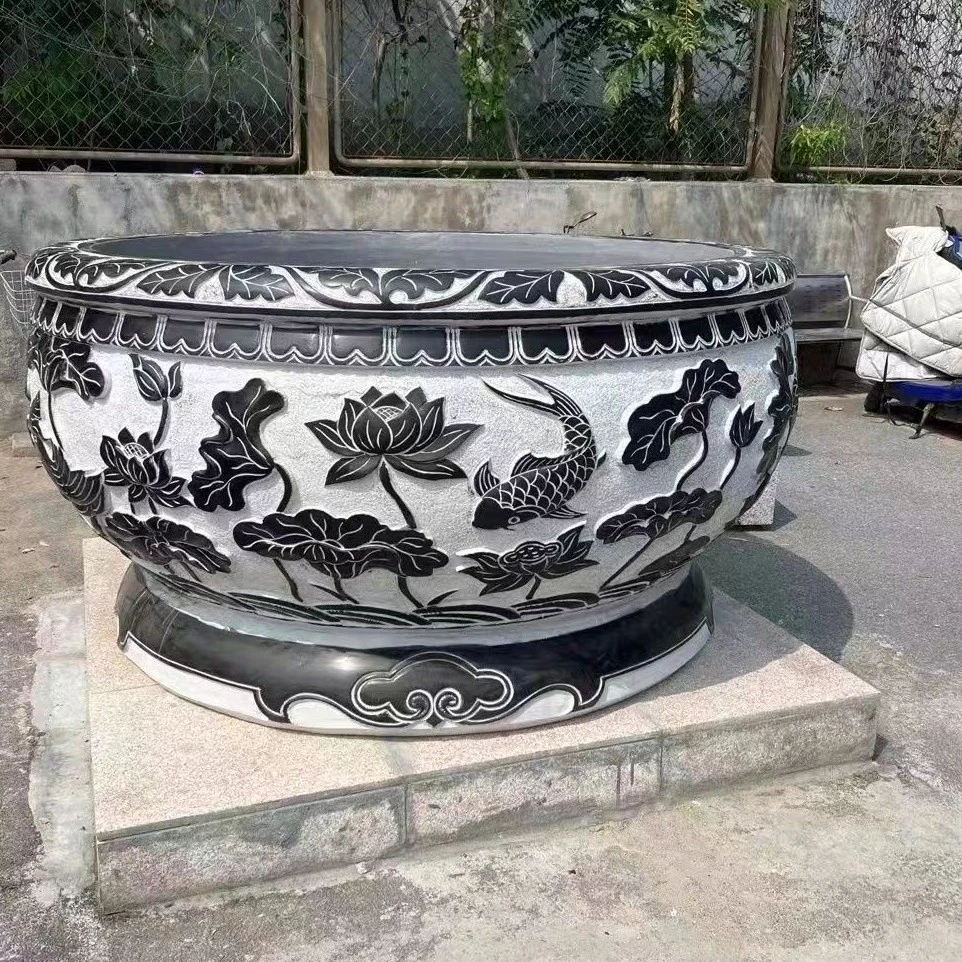 石雕鱼缸青石做旧荷花缸养鱼养花庭院户外水缸摆件（不包卸车）