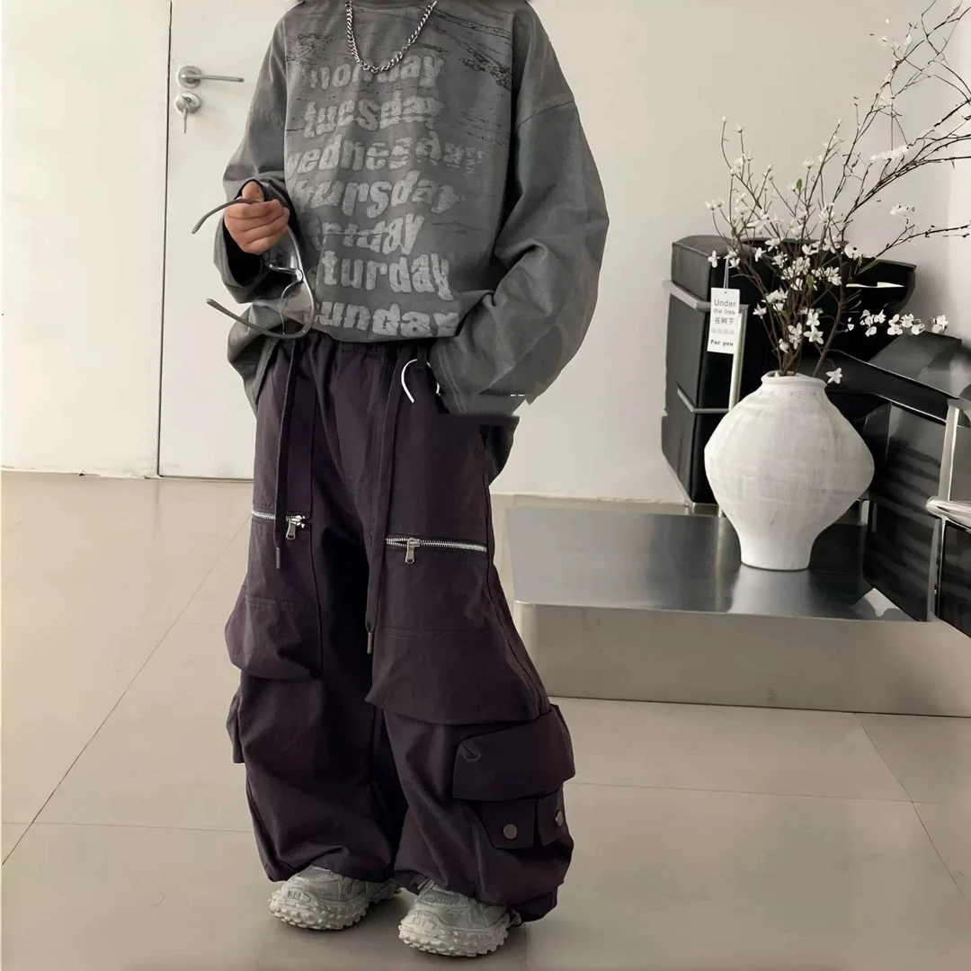 【紫色工装裤】蒙蒙潮童2025秋款新品男女童中大童潮裤拉链嘻哈裤