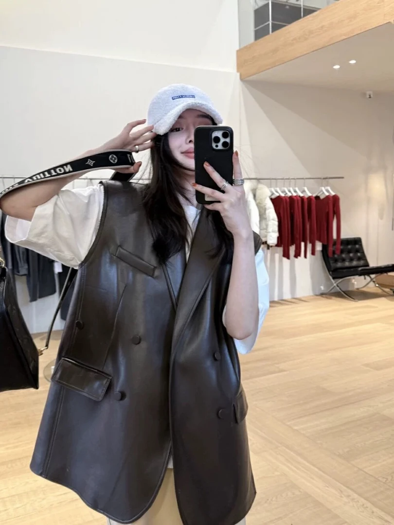 春2025新PU机车马甲女气质通勤无袖外套