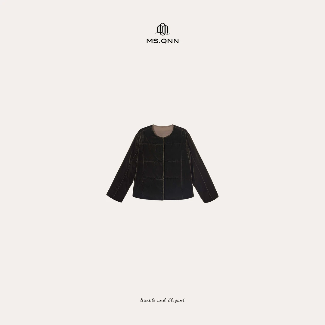 Ms.Qnn"苔藓“100真丝丝绒绗缝设计宽松90白鸭绒羽绒服52C1599 Q姐