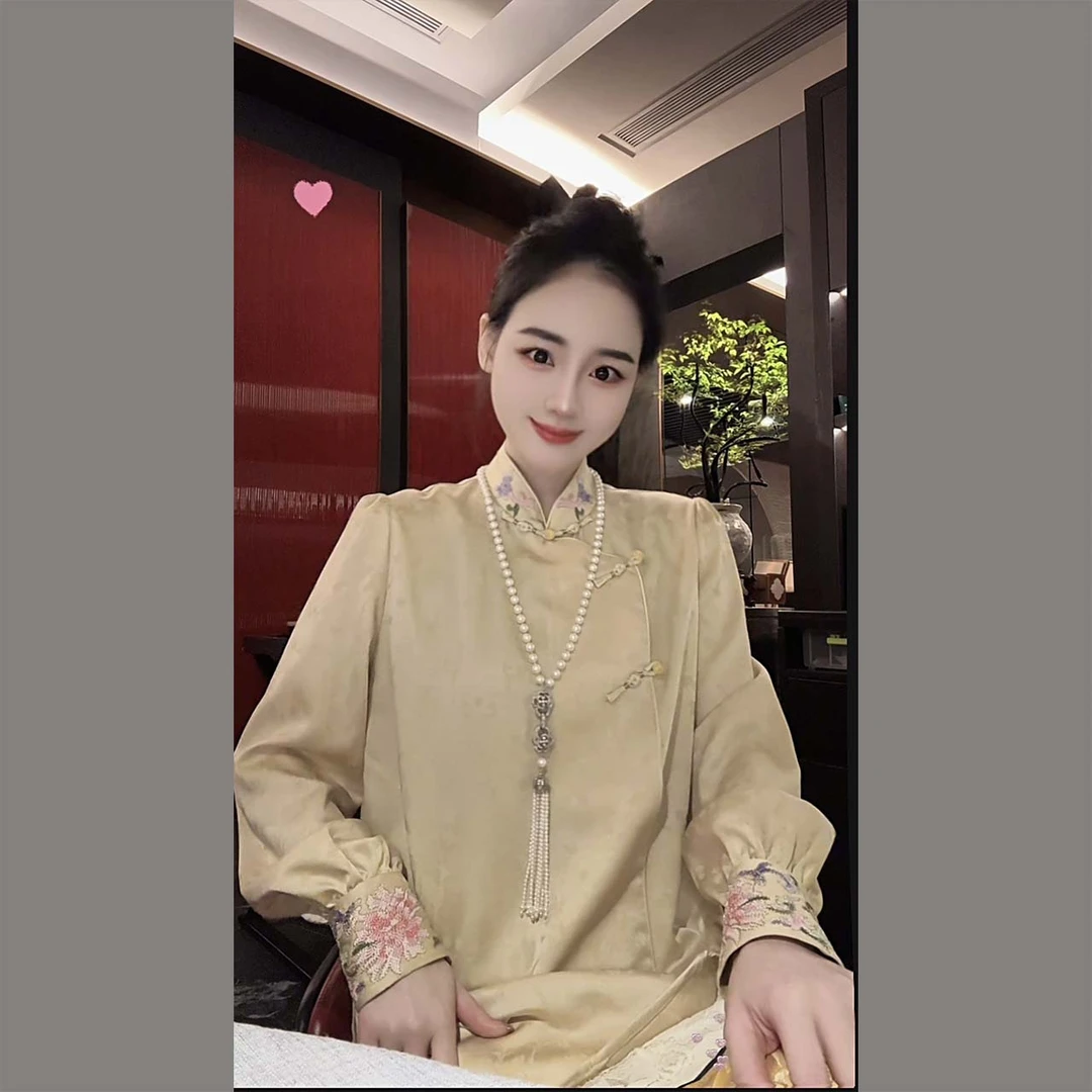 【可儿•高定】高端新中式国风醋酸提花百搭衬衫上衣BB-25357