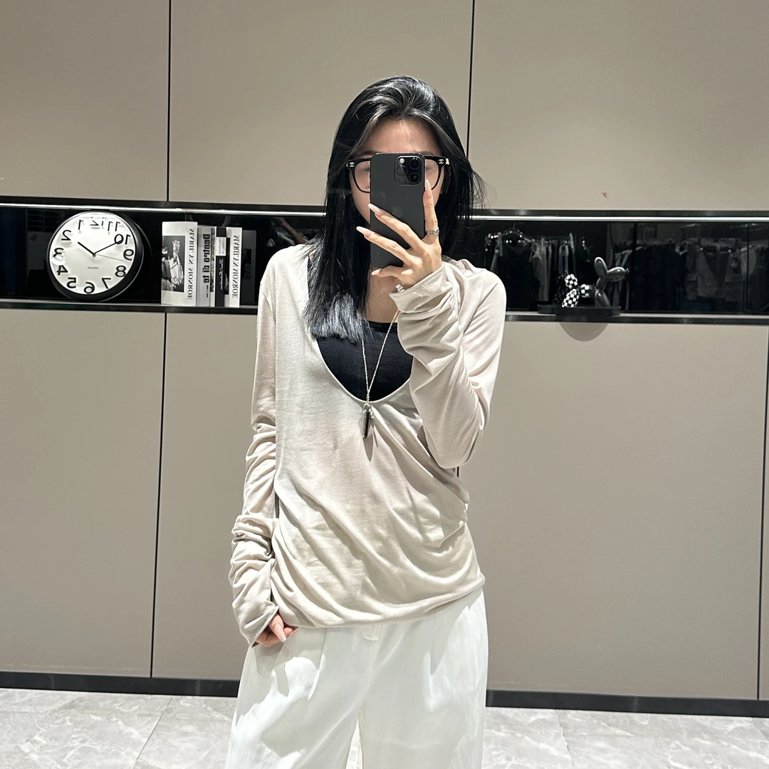 【瑾儿精选】NO退NO换 纯色新款大U领显瘦长袖T恤上衣罩衫SV5271