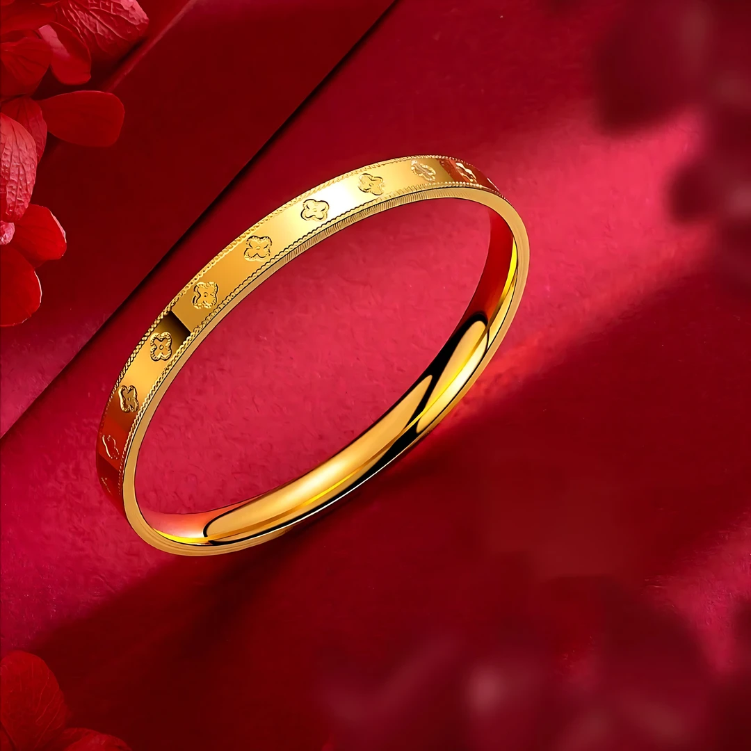 铜合金手镯 【新疆包邮】设计师款四叶手镯幸运手镯女轻奢百搭高