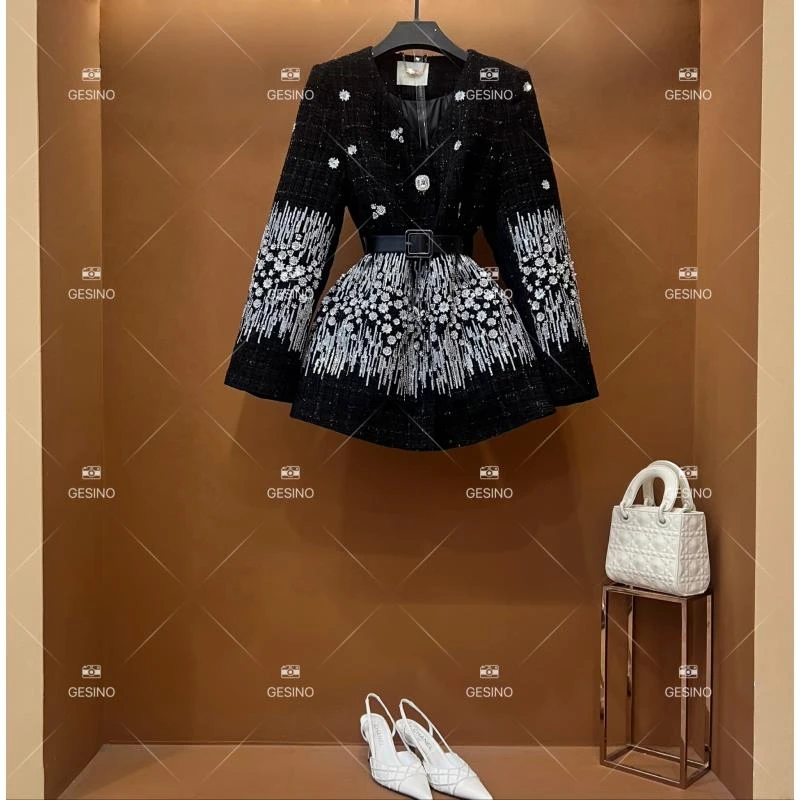 【丽】秋冬气质小香风时尚设计师中长款外套 QD-2025208