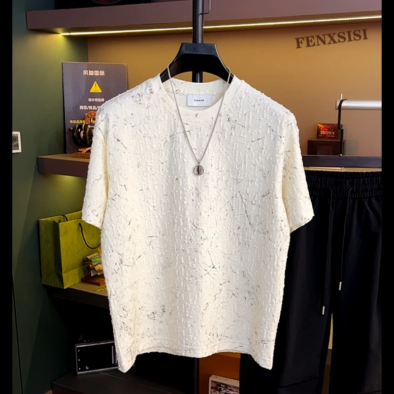 洋气玉麟纹泼墨设计潮牌男士短袖T恤新款半袖休闲时尚夏季男装