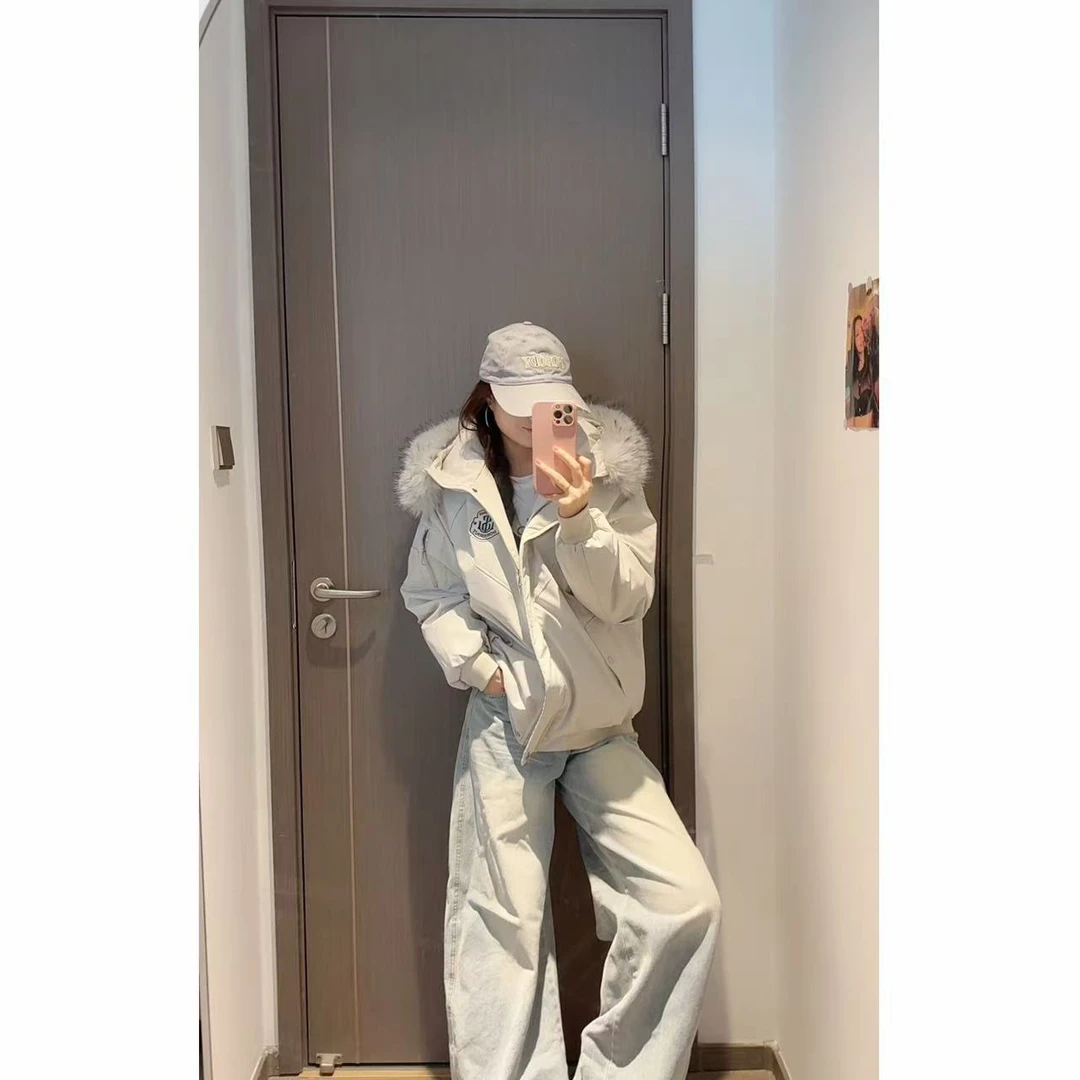 大毛领【加绒/加棉】工装女冬季新款加厚保暖棉衣韩版派克棉袄外套L