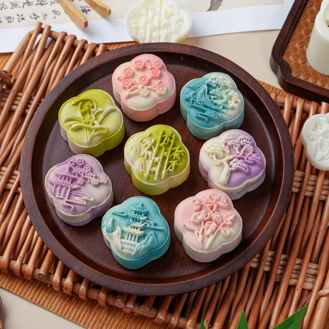 梅兰竹菊月饼模具2025新款75克传统国潮风中式冰皮绿豆糕手压烘焙