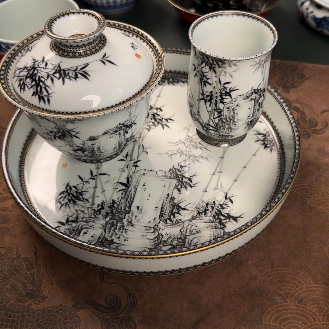 起***宕纯手工手绘陶瓷茶具三件