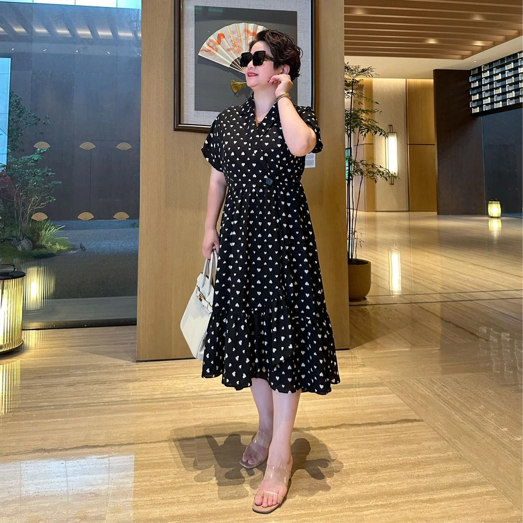 2025夏季新款宽松裙子女人味花边浪漫大码收腰显瘦度假连衣裙0276