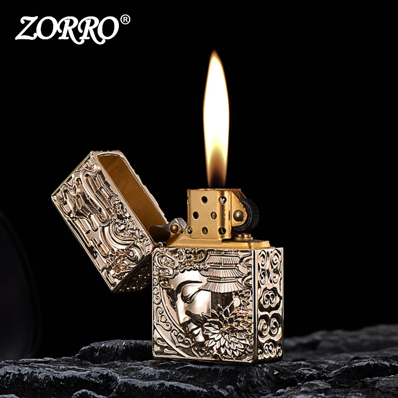 ZORRO【佛塔浮雕盔甲】佐罗重甲铜壳煤油防风打火机高端送男士礼