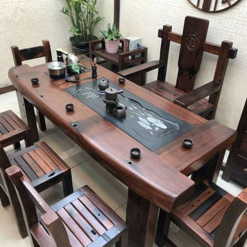 老船木茶桌椅组合新中式家具套装一体实木茶台简约茶几客厅泡茶桌