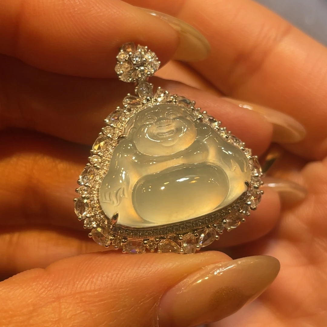 翡翠颈饰18K金镶嵌佛公