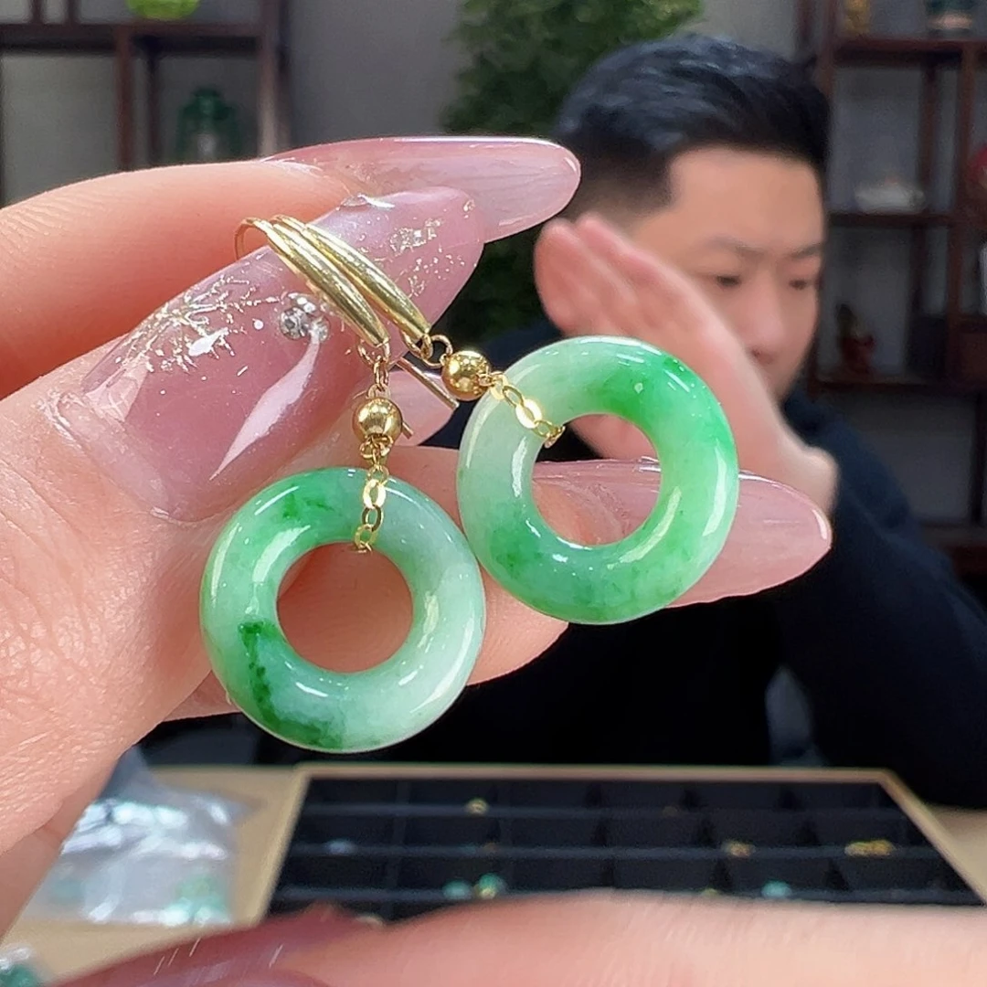 翡翠耳饰18K金镶嵌耳环48