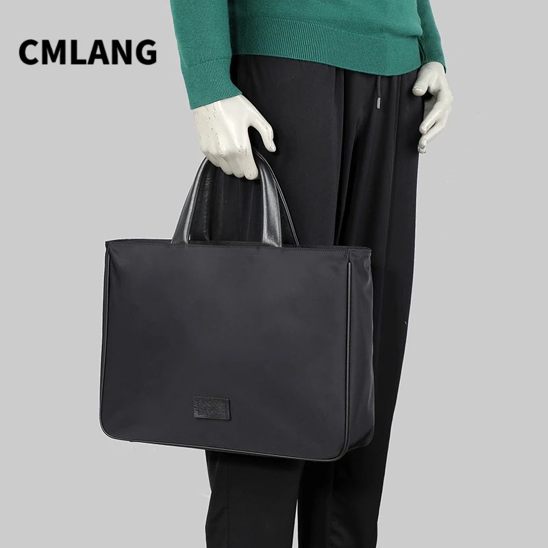 男士手提包帆布公文包男款商务包大容量斜挎包通勤包牛津布电脑包