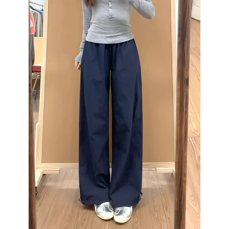 美式速干运动工装裤女春夏新款高腰垂感小个子显瘦拖地休闲阔腿裤