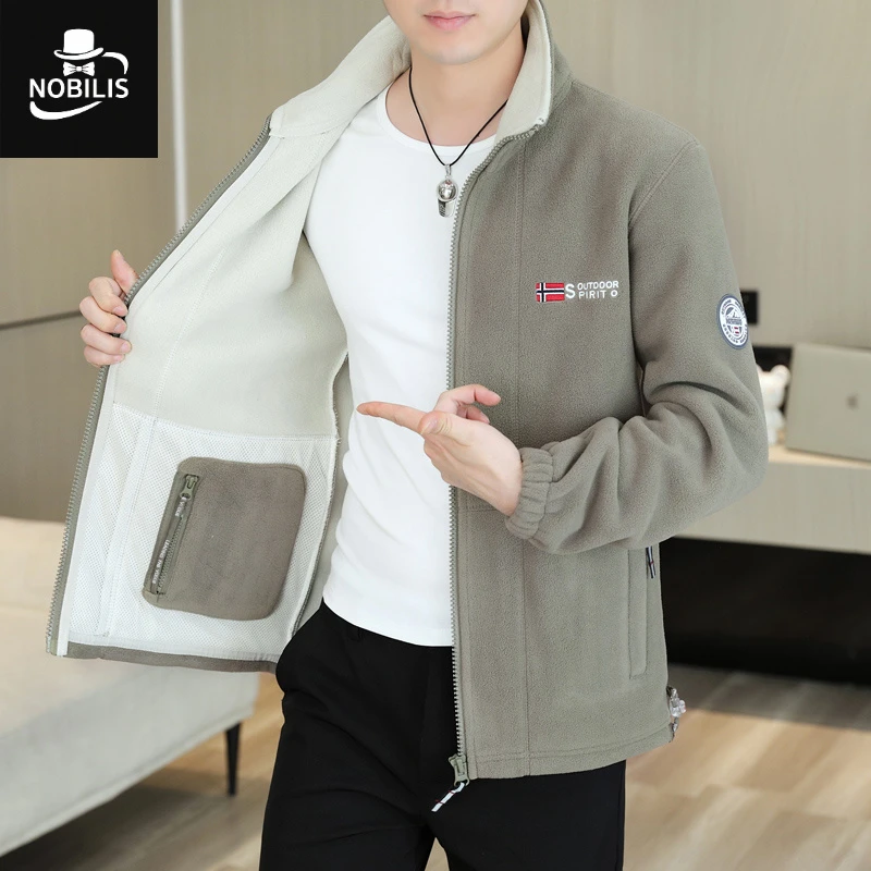 摇粒绒外套男秋冬款加厚立领夹克男装抓绒衣新款大码宽松加厚上衣