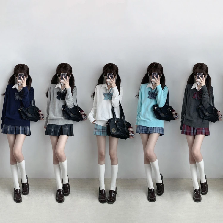 刺小兔原创jk【两件套】套头毛衣日系学院风制服百搭V领针织衫秋冬