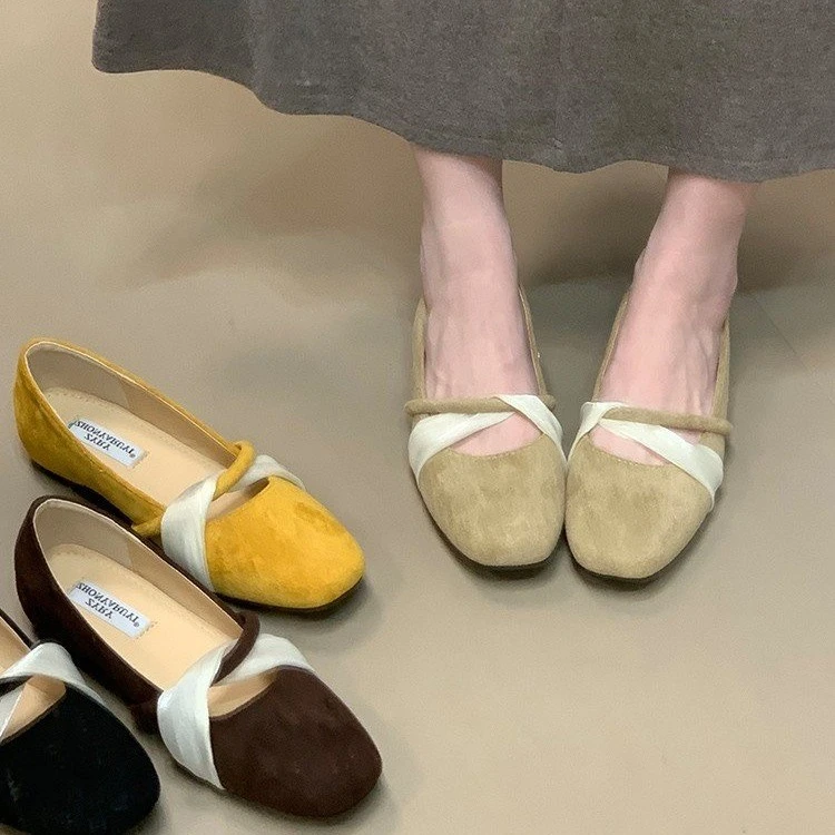 法式内增高绒面芭蕾舞单鞋女鞋子2025新款春秋季温柔仙女风晚晚鞋