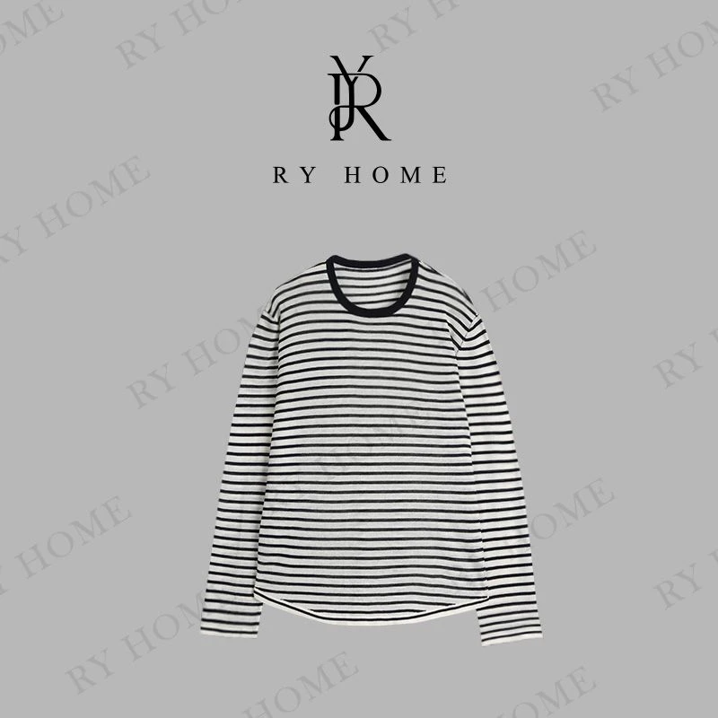 【容雨RYHOME】天丝亚麻条纹圆领长袖毛织衫252M2971