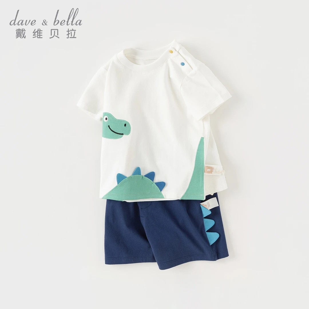 戴维贝拉儿童短袖短裤套装洋气夏装新款男童宝宝卡通两件套童装