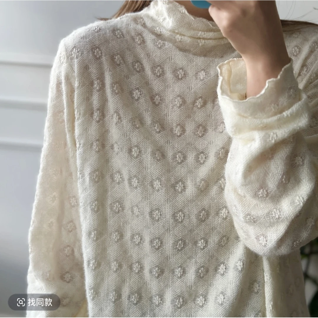 小花兔绒蕾丝打底衫