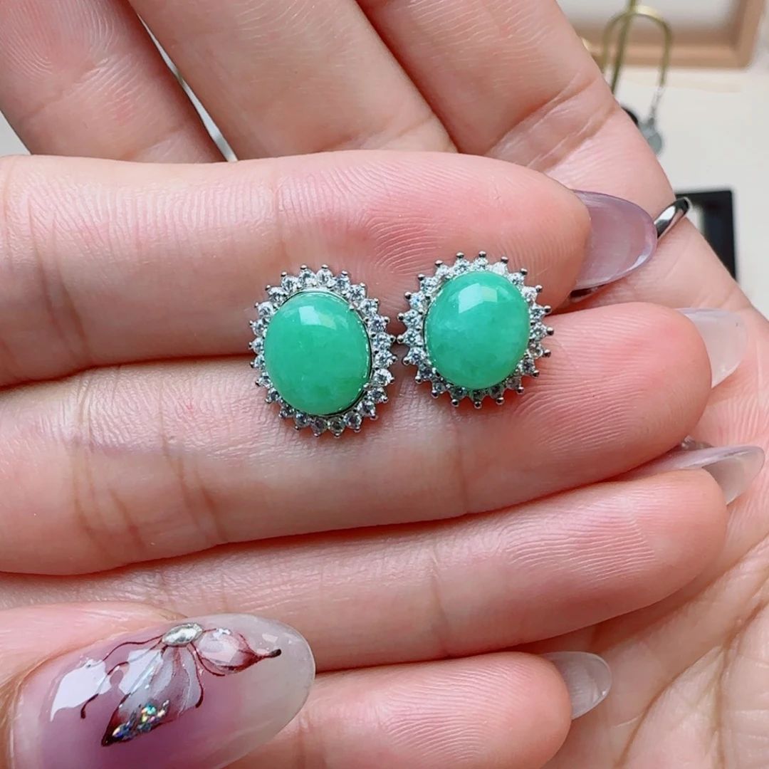 翡翠银S925镶嵌耳饰耳钉款