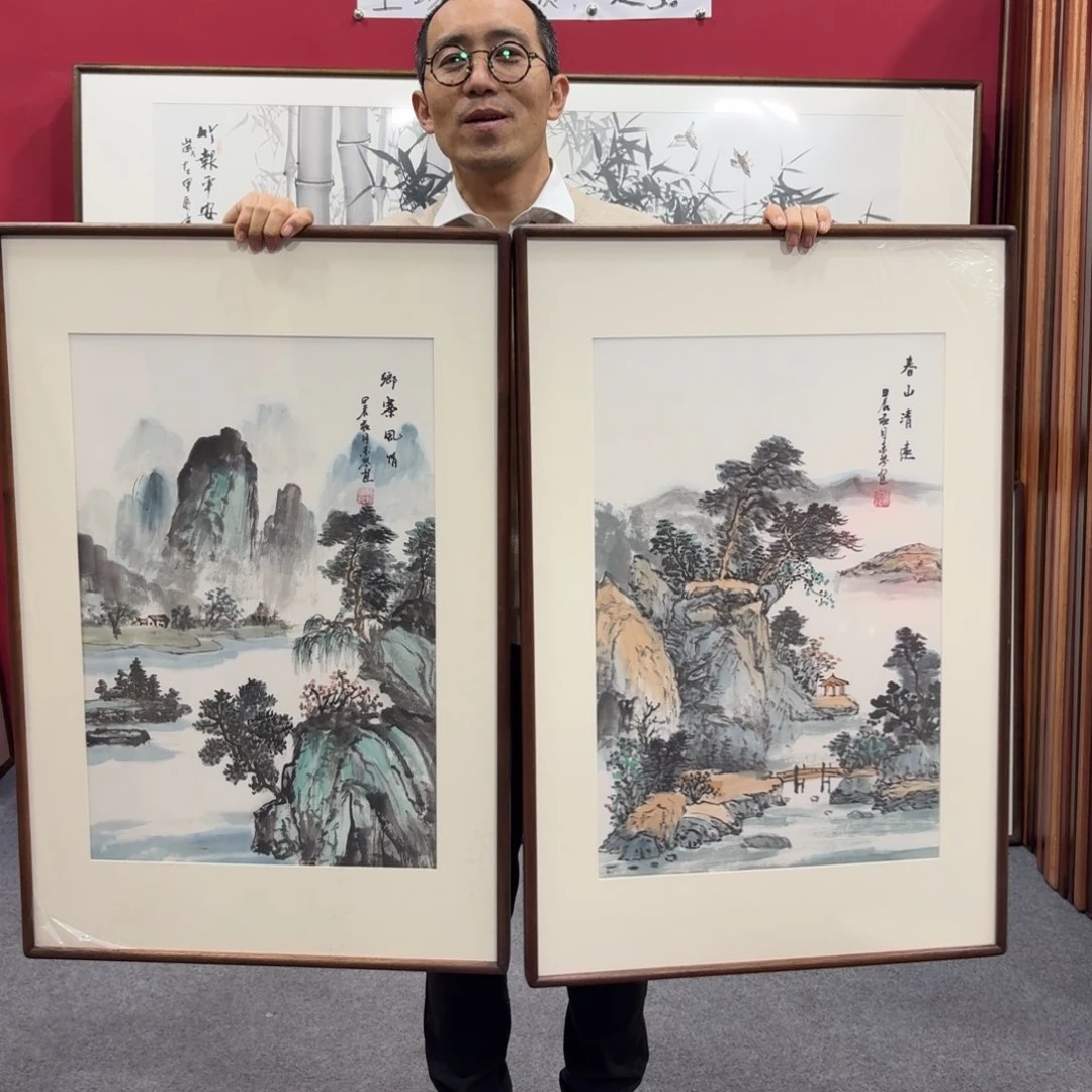 国画带框绘画90/60尺寸一对