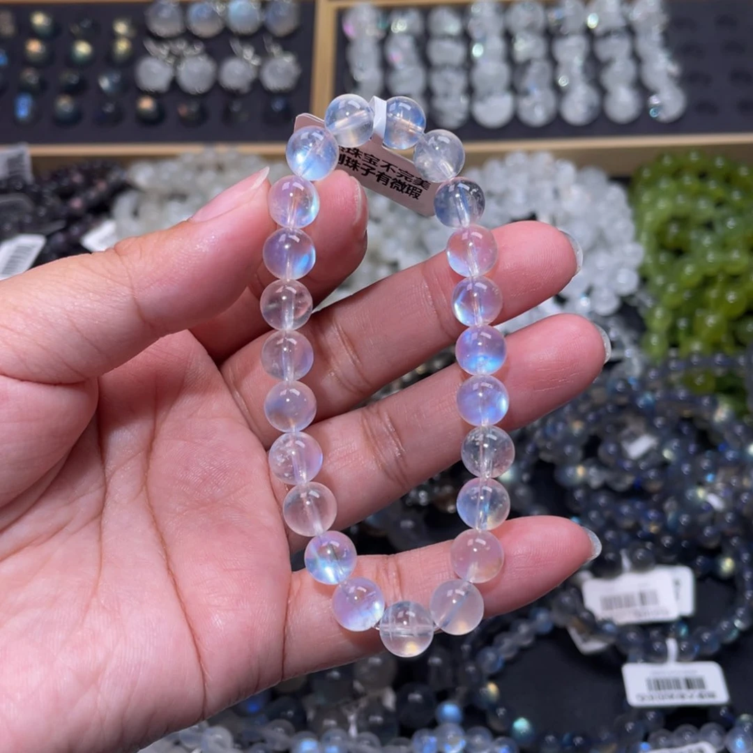 月光石手链未镶嵌婺蓝月光手链8mm