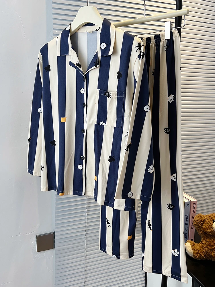 睡衣女春秋季长袖长裤套装大码宽松女士外穿卡通家居服两件套