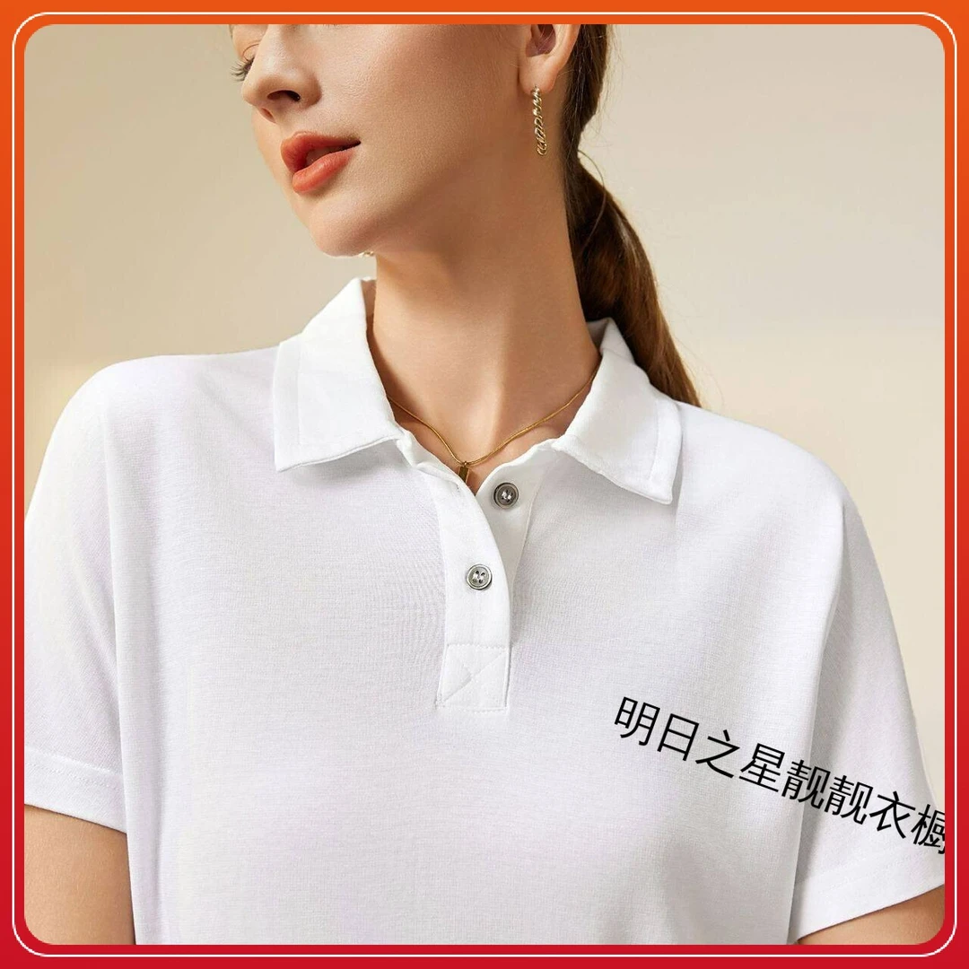 醋酯纤维复古老钱风POLO衫女夏季新款小翻领衫宽松显瘦女士时尚