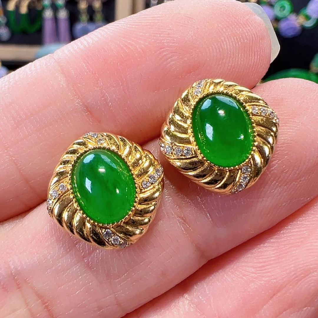 翡翠18K金镶嵌耳饰签收后24小时鉴赏期