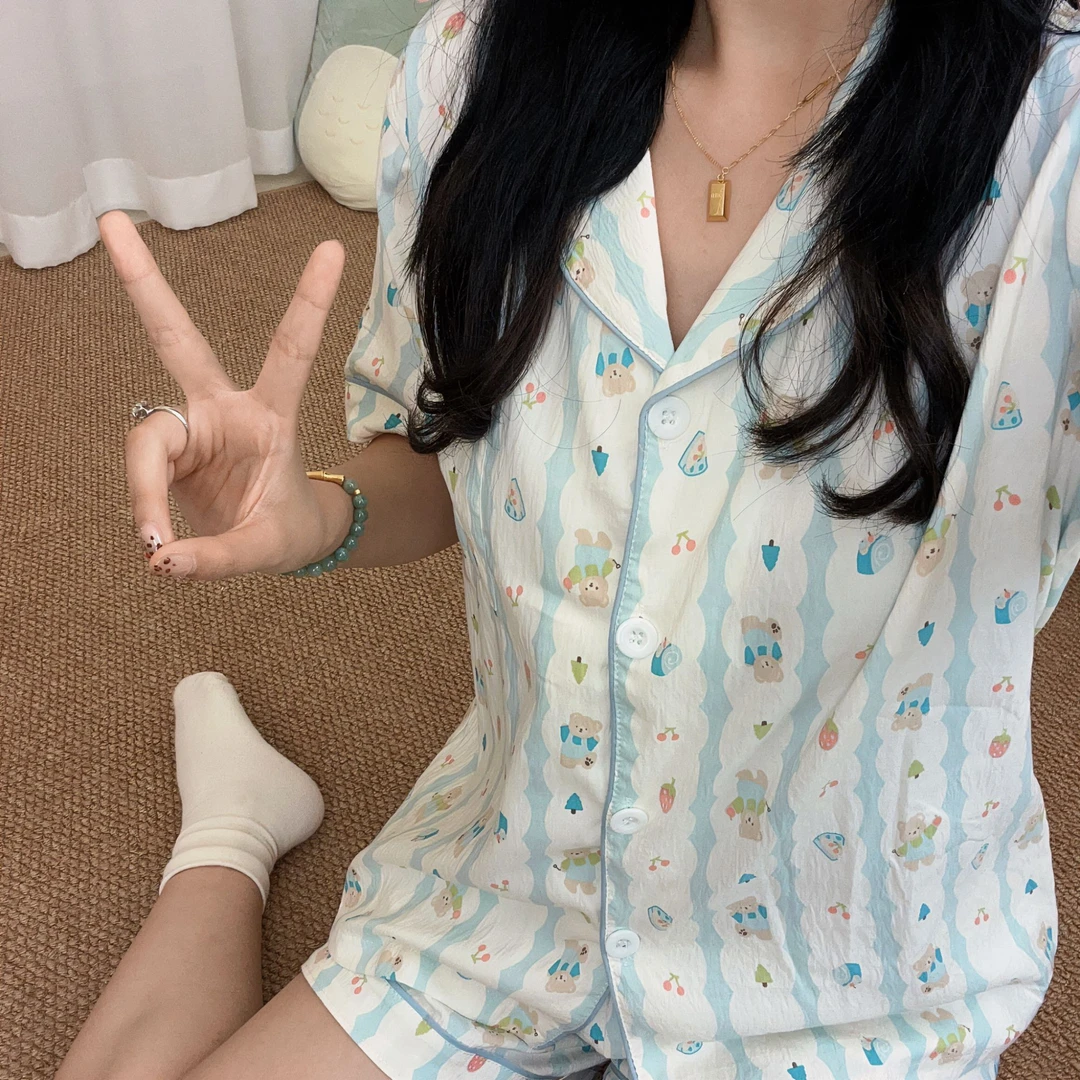 【甜美小熊】云朵棉短袖短裤睡衣套装女夏季2025新款两件套甜美卡通