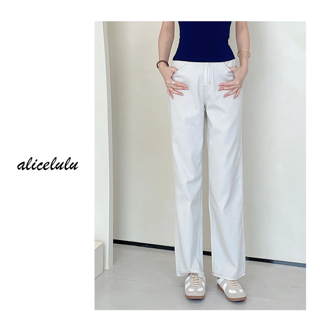 5 alicelulu 新款显瘦复古纯色牛仔裤气质百搭优雅 81140Y