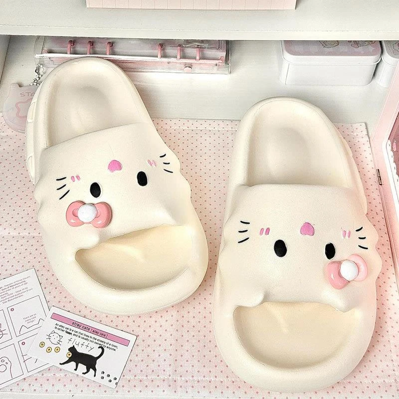 哈喽kitty拖鞋白色女学生宿舍夏外穿家居室内一字拖洗澡防滑防臭