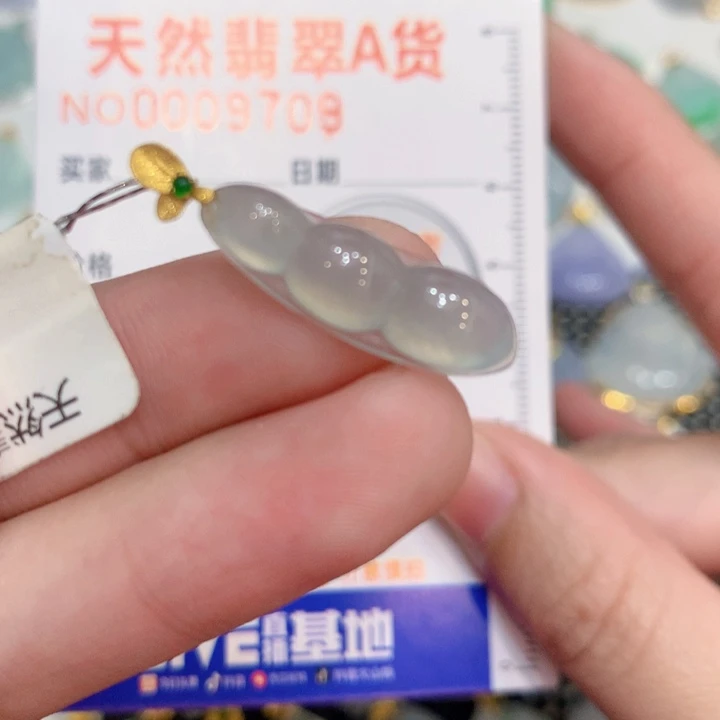 1***爸翡翠18K金镶嵌颈饰豆子