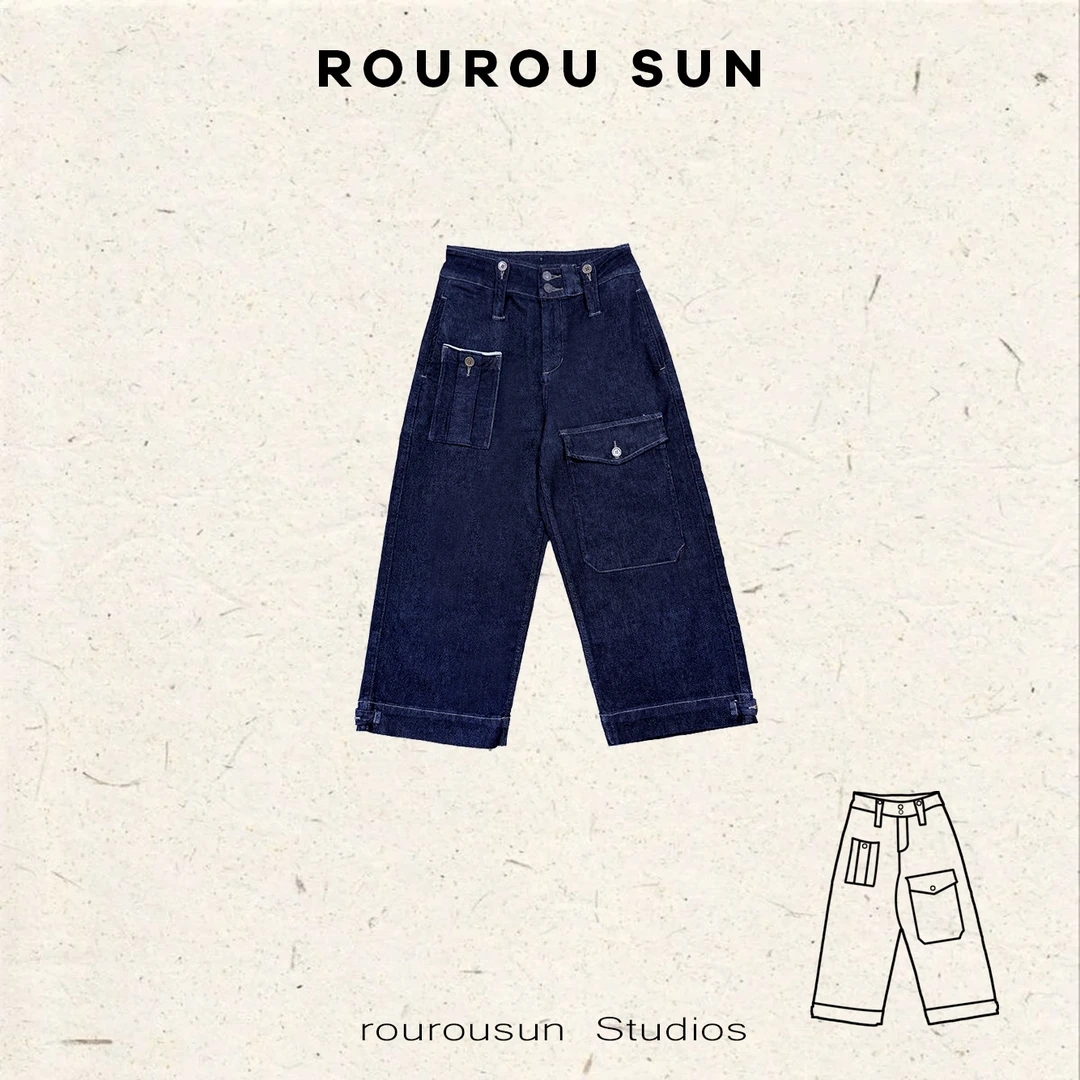 3161冬款女装韩版慵懒百搭水洗做旧宽松工装牛仔分裤