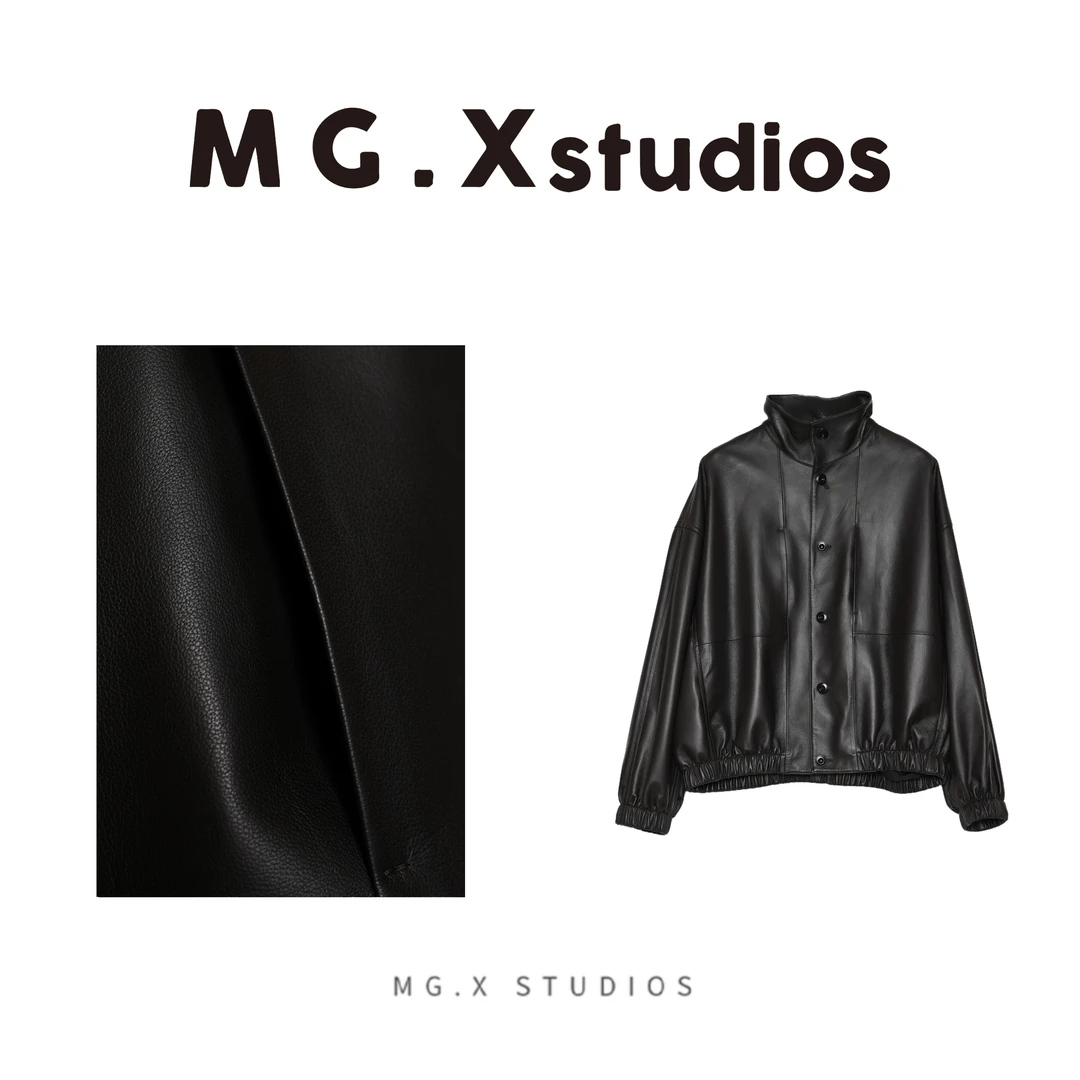 【旷野之迹】MGX立领长袖皮衣潮流百搭翻领休闲外套M51B3210W8AW