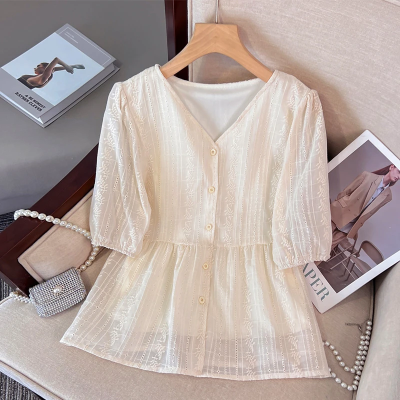 季念0209上衣长短袖2025设计感气质收腰法式遮肚子百搭衬衫