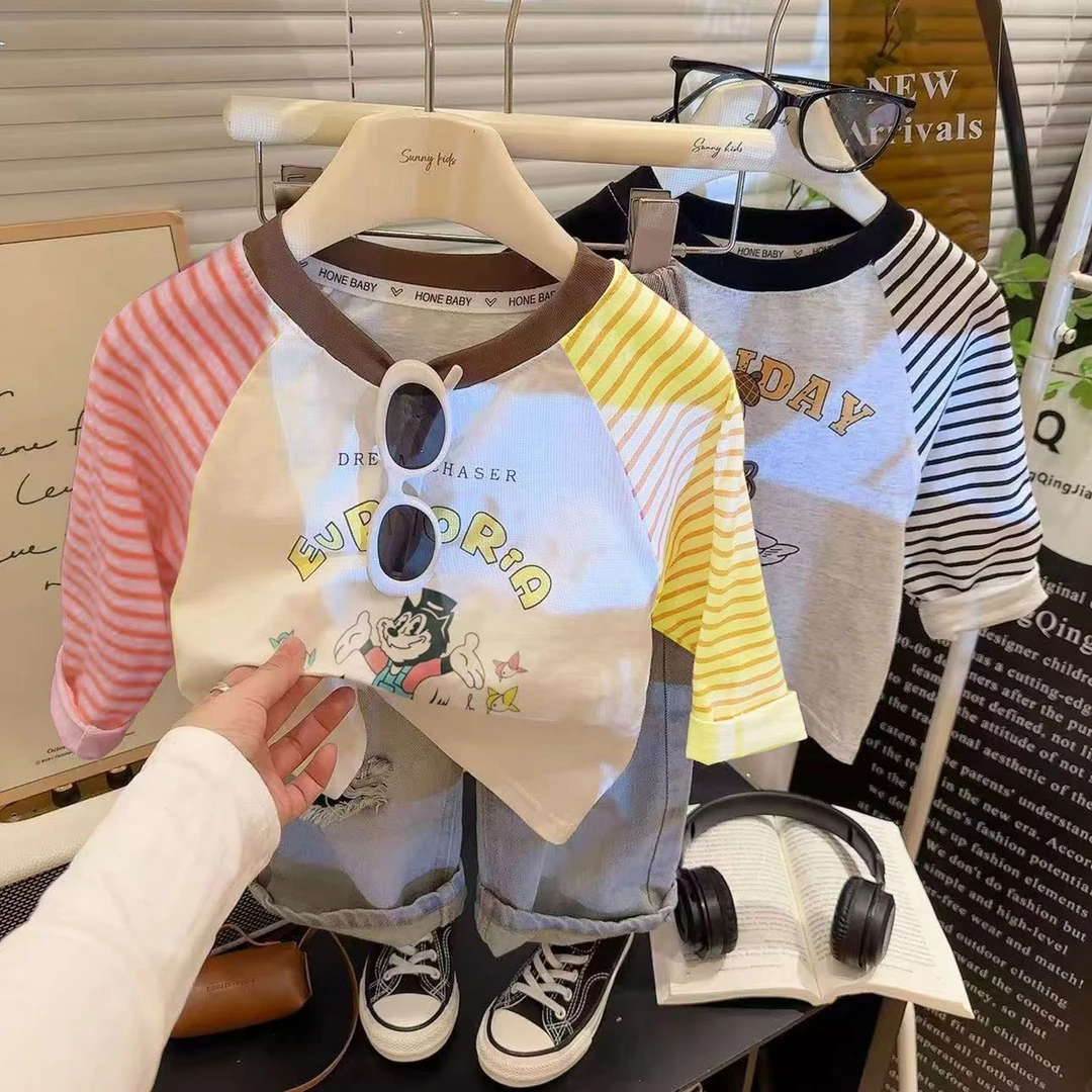 儿童长袖T恤春秋款中小童纯棉卫衣男童插肩纯棉打底衫女童上衣潮