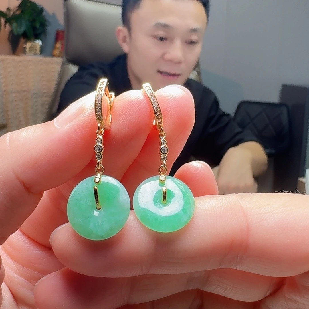 翡翠银S925镶嵌耳饰天然