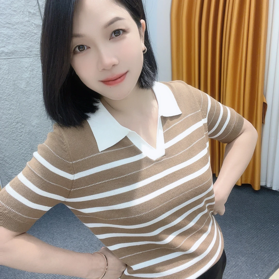 5271夏季新款POLO衫【大米家上衣】间色条纹短袖~冰冰凉凉显瘦薄款