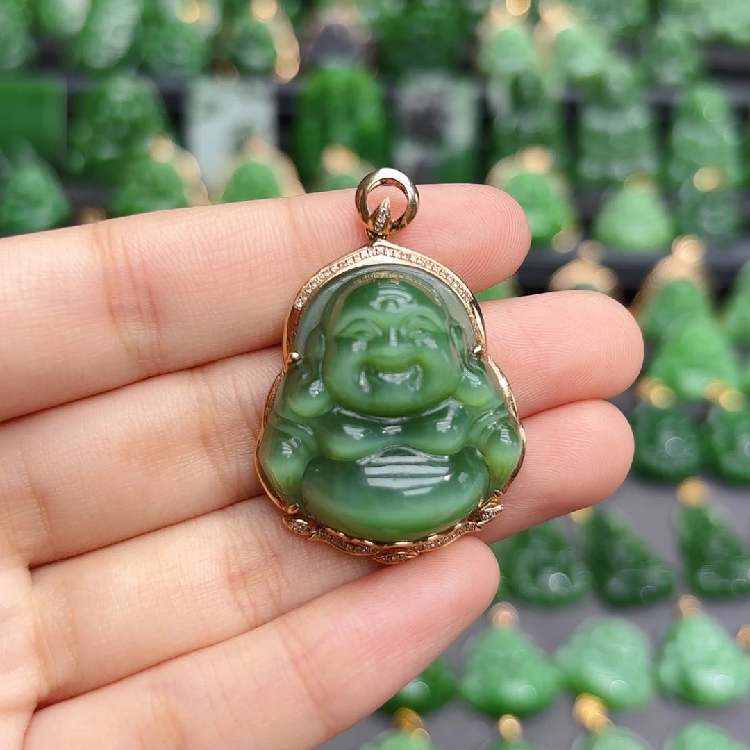和田玉（碧玉）18K金镶嵌颈饰