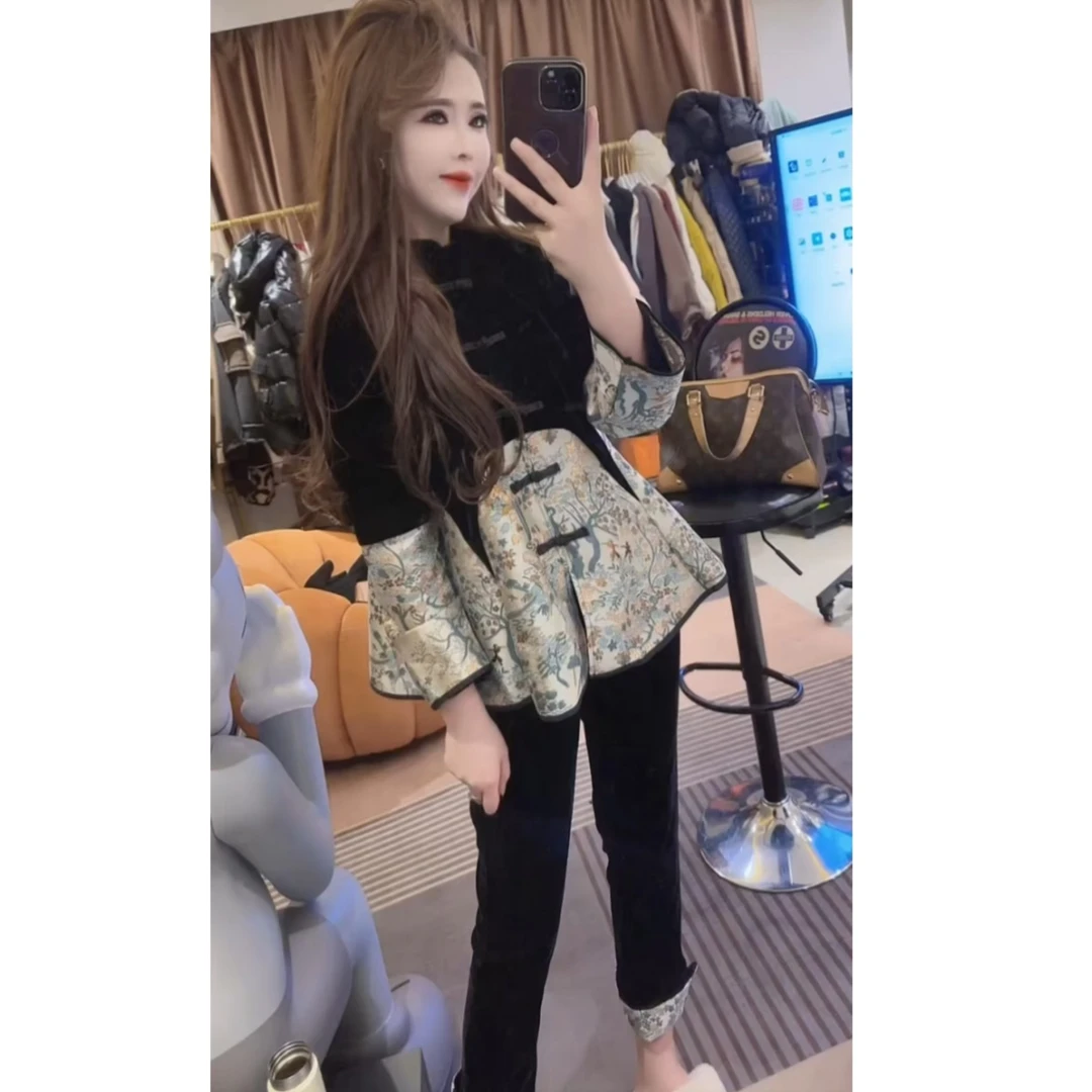 春秋新款国潮风盘扣时尚衬衫女2025新中式高级感宽松显瘦气质套装