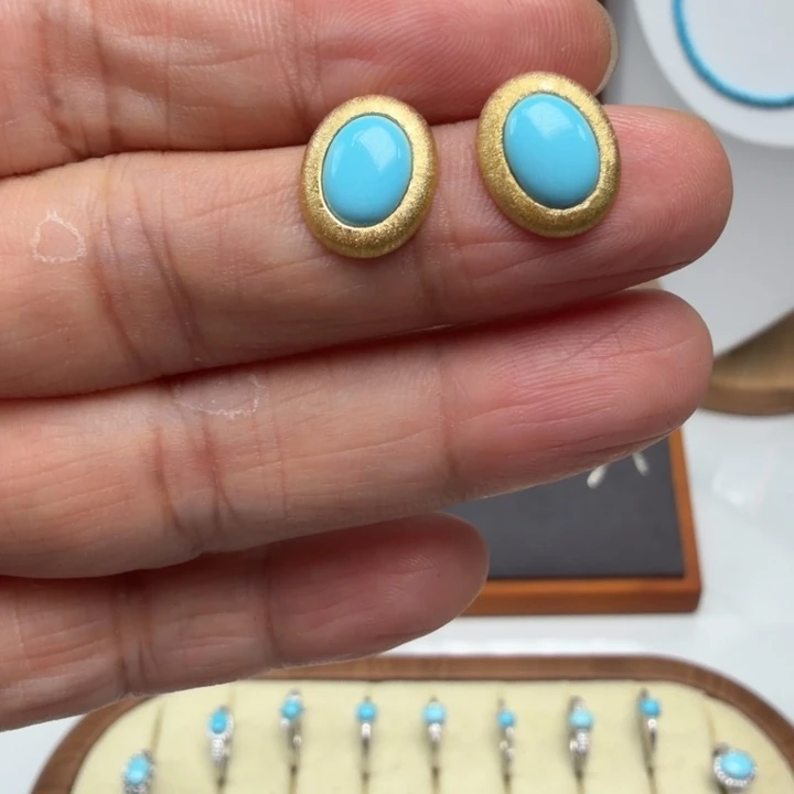 绿松石银S925镶嵌耳饰